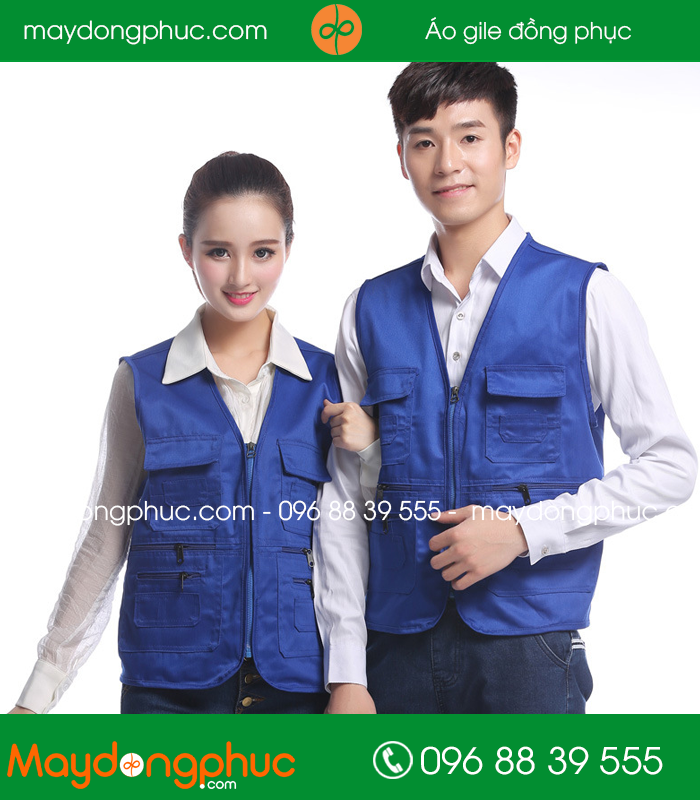 Mẫu áo gile công nhân màu Xanh bích 